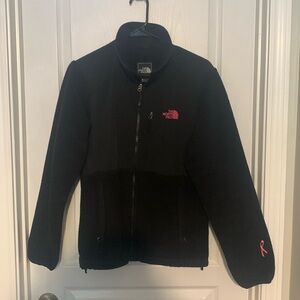 Medium, Black north face jacket with pink writing
